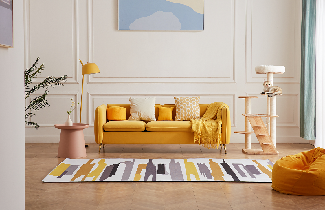 Moderne kattenboom van rubberhout - krabpaal met kattenmand en trap