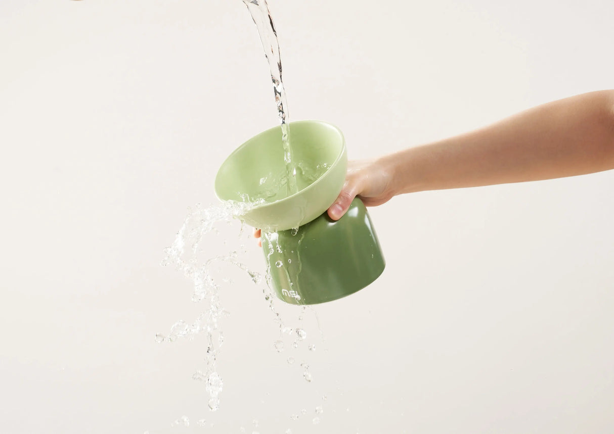 Kattenvoerbak - keramiek - verhoogde ontwerp - olijf groen - SpirePets