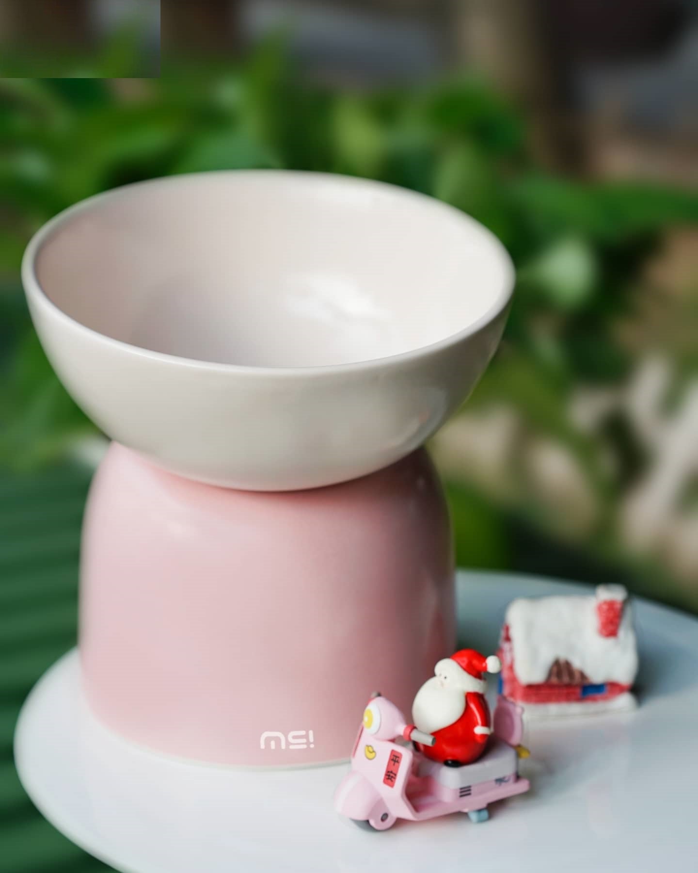 Cat food bowl - ceramic - raised design - olive green