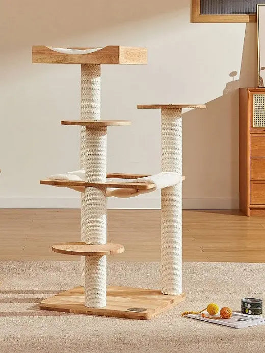 Massief houten kattenklimrek - groot platform - krabpaal - kattenmand - SpirePets