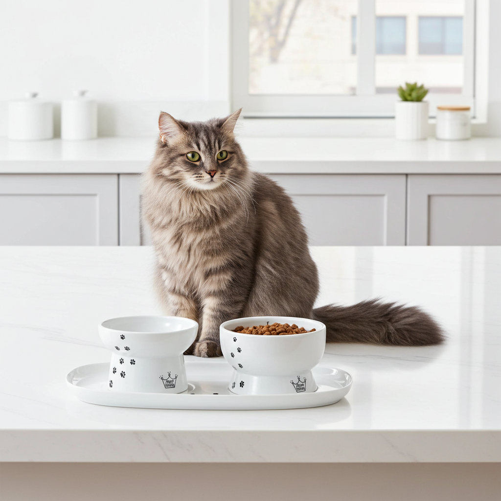 Necoichi tray including two cat food bowls - Cat food bowls with porcelain tray