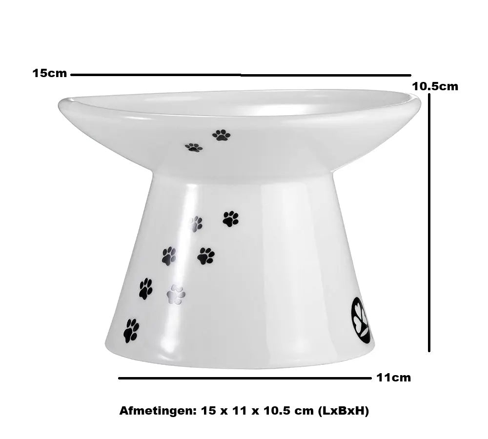Verhoogd voerbakje katten - Porselein voerbakje katten