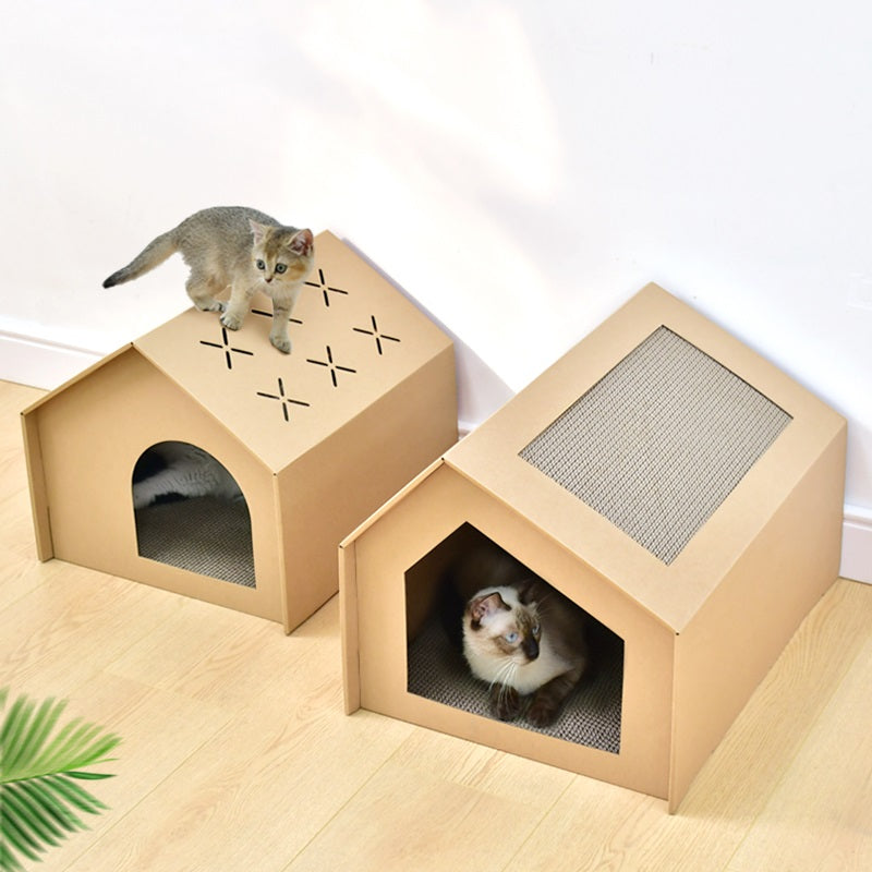 Katten krab en speelhuisje - Kattenhuis van karton