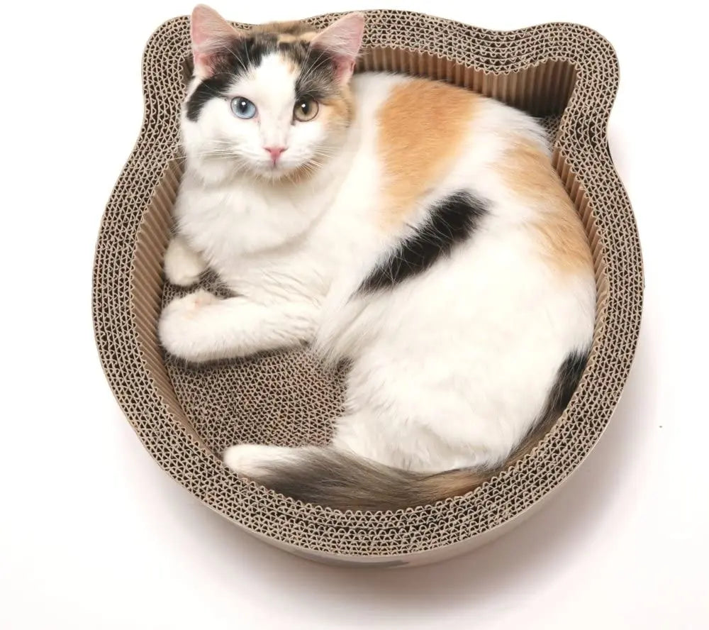 Cat scratching basket in the shape of a cat's head - Sturdy corrugated cardboard 45x45x15 cm