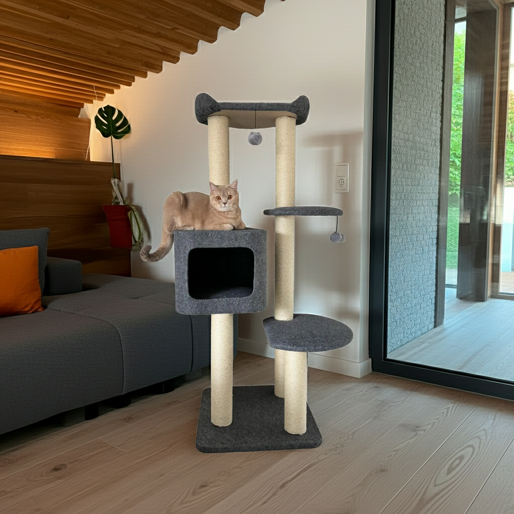 Luxury scratching post for cats - Scratching furniture Cindy - 5 levels - sisal columns and plush bed
