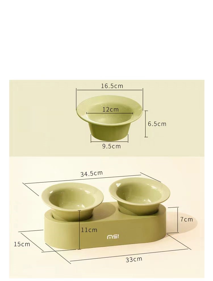 Keramische katten voer- en drinkbak - verhoogd ontwerp - lichtblauw en roze