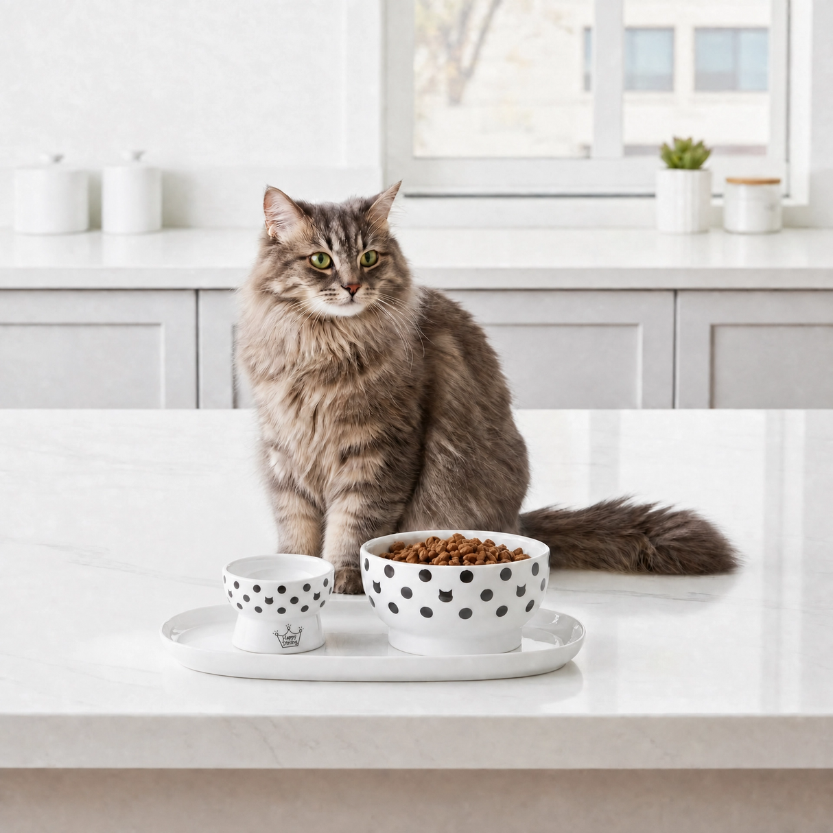 NECOICHI keramiche voerbakjes voor katten inclusief dienblad