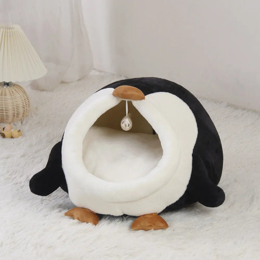 Kattenmand - kussen - schattige pinguïn - warm - half-ingesloten - zwart en wit - SpirePets