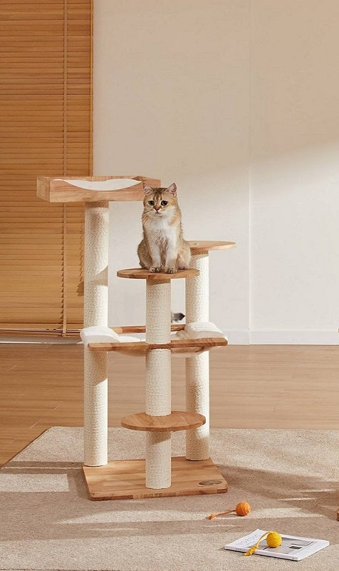 Massief houten kattenklimrek - groot platform - krabpaal - kattenmand - SpirePets