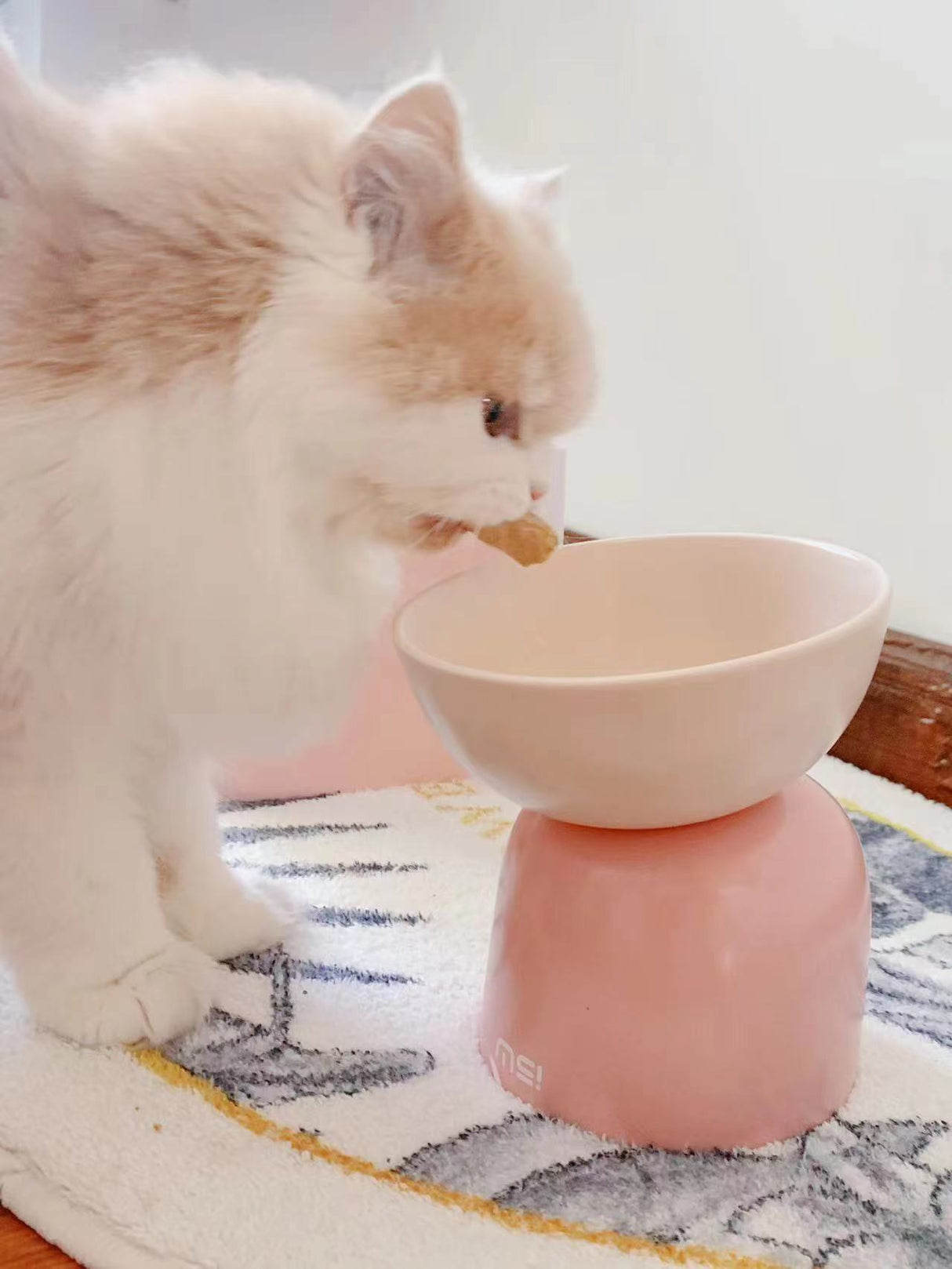 Verhoogde kattenvoerbak - keramische voerbak kat - roze