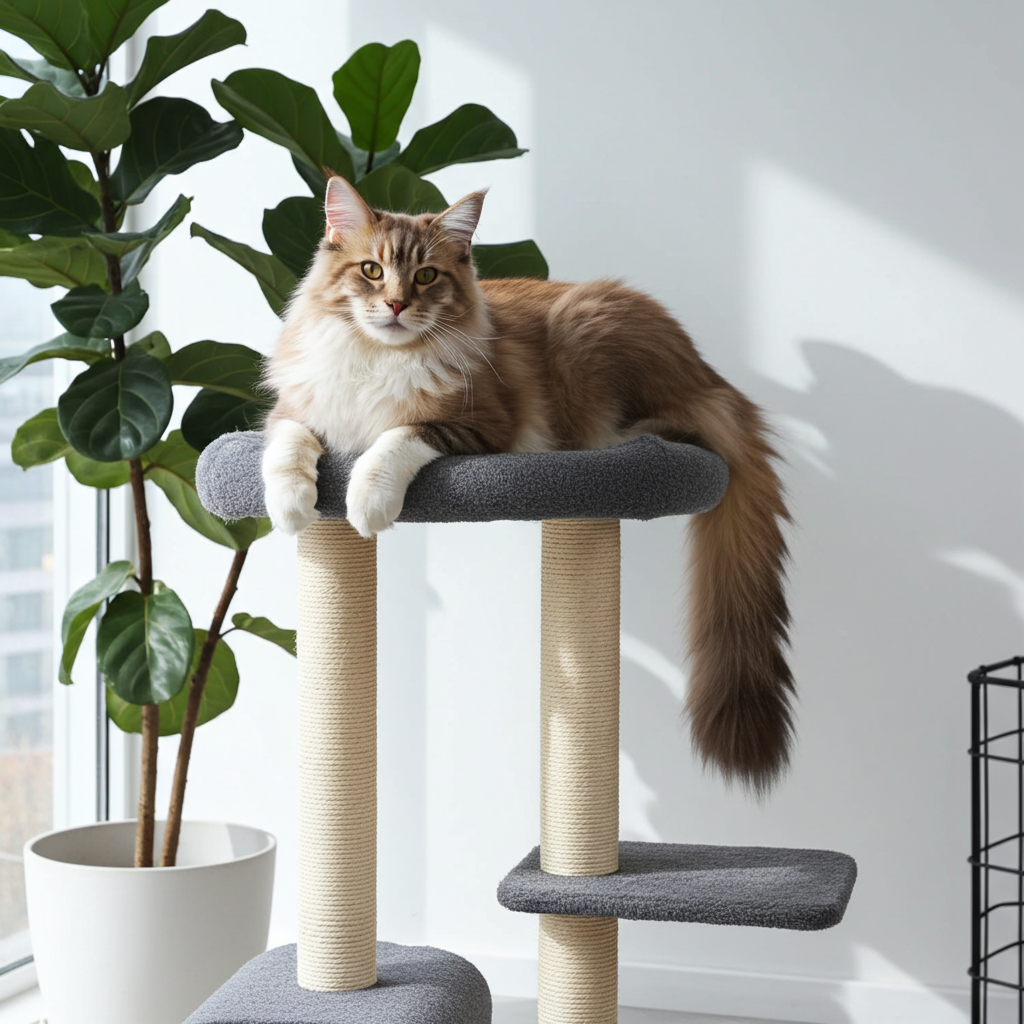 Luxury scratching post for cats - Scratching furniture Cindy - 5 levels - sisal columns and plush bed