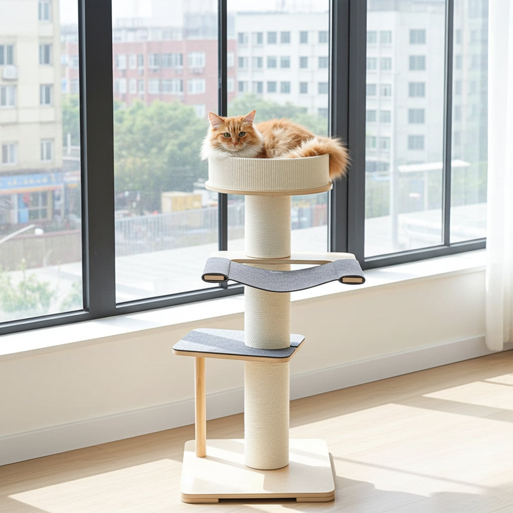Cat tree - scratching post - cat tower with cat basket