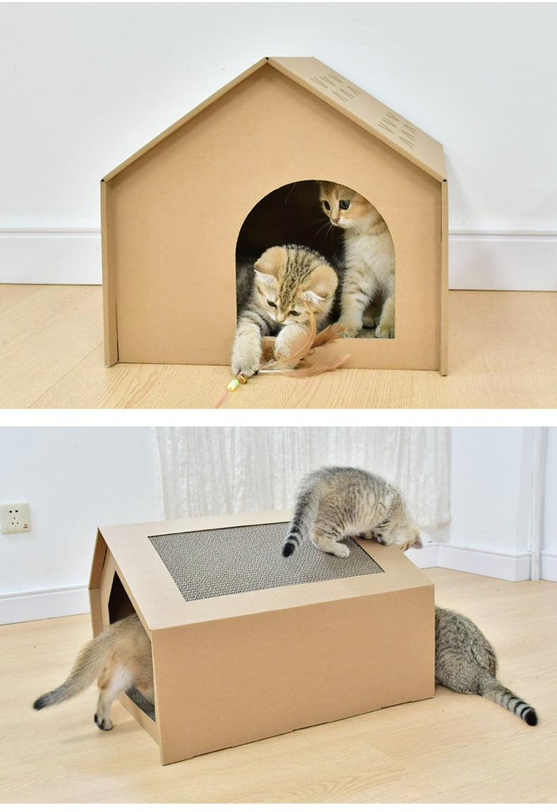 Kattenhuis van karton - Katten krab en speelhuisje