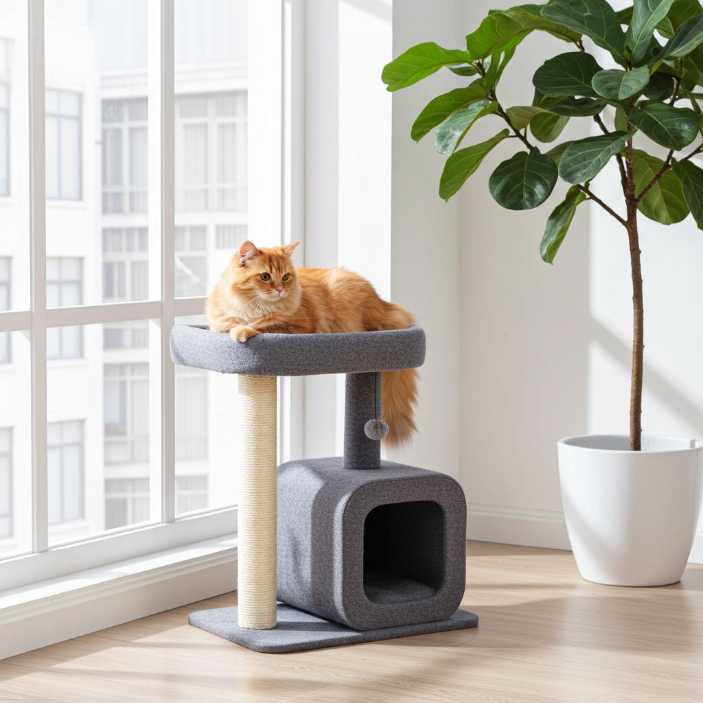 Cat scratching post with house - keep your cat entertained - 2 levels - cozy sleeping place - jumping platform
