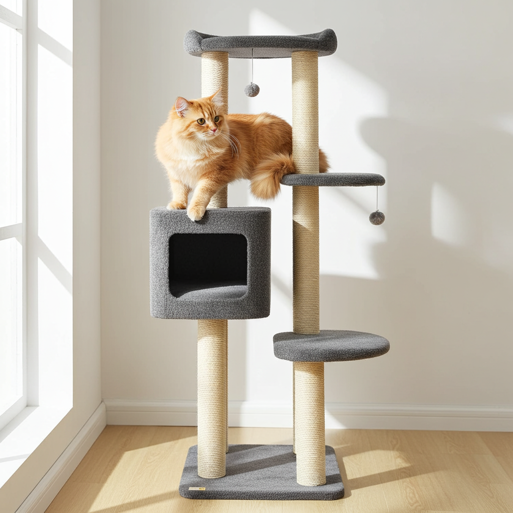 Luxury scratching post for cats - Scratching furniture Cindy - 5 levels - sisal columns and plush bed
