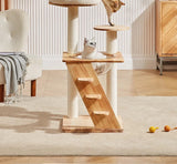 Moderne kattenboom van rubberhout - krabpaal met kattenmand en trap