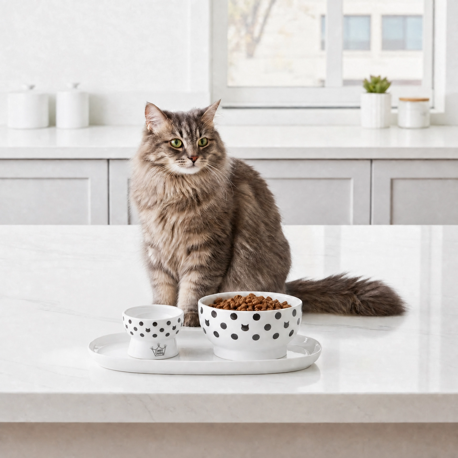 NECOICHI keramiche voerbakjes voor katten inclusief dienblad
