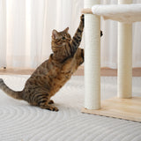 Moderne kattenboom van rubberhout - krabpaal met kattenmand en trap