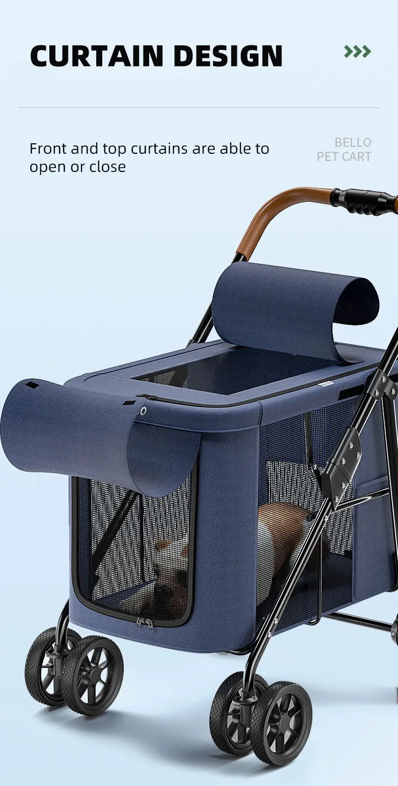 Bello wandelwagen voor honden - 4-wielen - blauw - max. laadgewicht: 30 kg - SpirePets