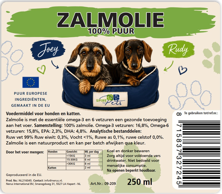 Joey & Rudy Zalmolie 100% Puur 250 ml – Omega 3 voor Honden en Katten