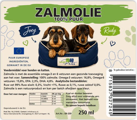 Joey & Rudy Zalmolie 100% Puur 250 ml – Omega 3 voor Honden en Katten