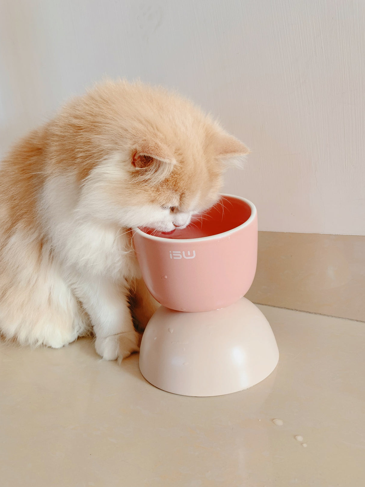 Mangeoire surélevée pour chat - Mangeoire en céramique - Rose