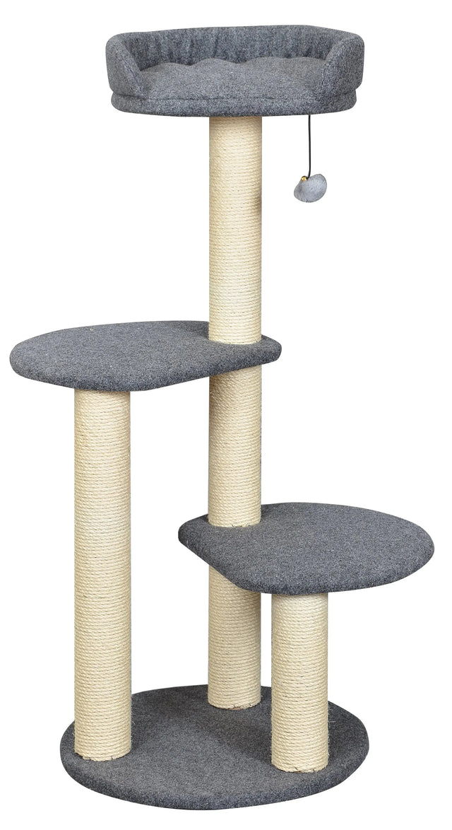 Minu krabpaal katten- grijs - 4 sisal krab kolommen - 3 niveaus en pluche bed - SpirePets