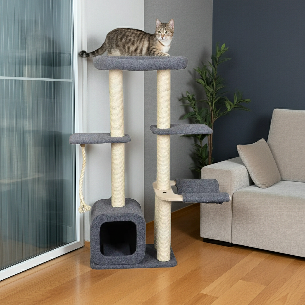 Cat scratching post - climbing tree - grey - 4 levels