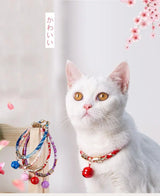 Halsband katten paars met bel - japans - verstelbaar in lengte - 29 tot 36 cm - kattehalsband - halsbandje - SpirePets