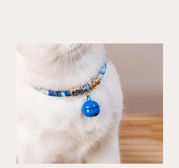 Halsband katten paars met bel - japans - verstelbaar in lengte - 29 tot 36 cm - kattehalsband - halsbandje - SpirePets