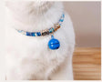 Halsband katten blauw met bel - japans - verstelbaar in lengte - 29 tot 36 cm - kattehalsband - halsbandje - SpirePets