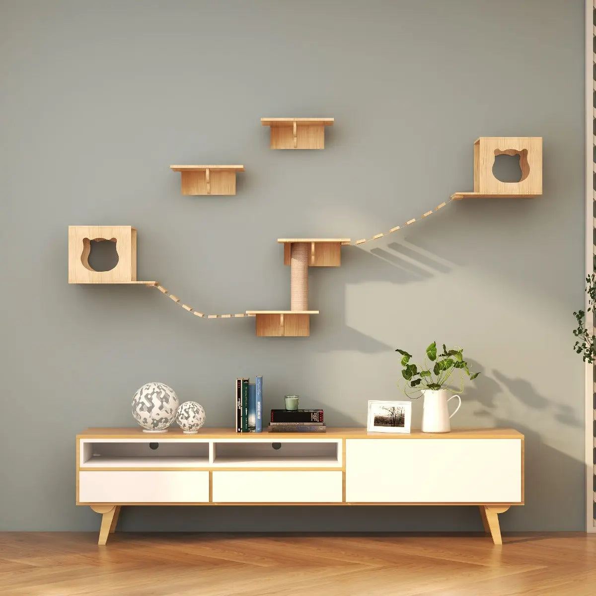 Katten klimwand | 2 Ladders krabpaal en 2 huisjes | Kat Klimmuur | Huisdieren | Vermaak voor katten - SpirePets