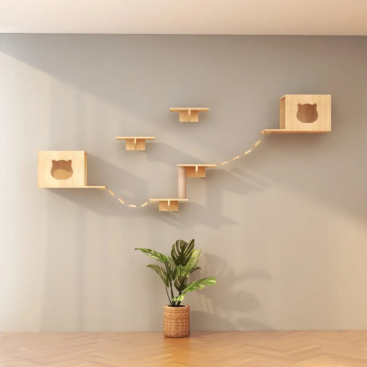 Katten klimwand | 2 Ladders krabpaal en 2 huisjes | Kat Klimmuur | Huisdieren | Vermaak voor katten - SpirePets